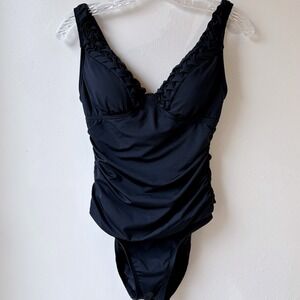 Jantzen One Piece Swimsuit Size 6 Black Ruching Basketweave Trim
